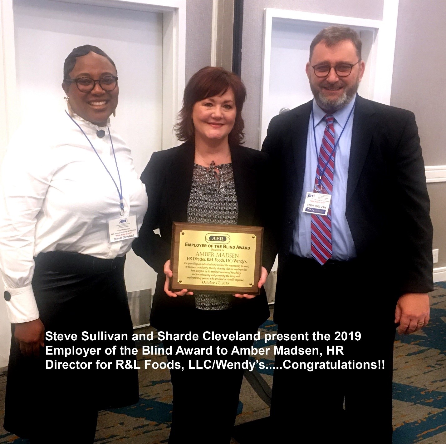 Steve Sullivan & Sharde Cleveland Present 2019 Employer of the blind Award to Amber Madison